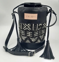 Load image into Gallery viewer, Handmade Bags made from genuine leather and hand painted bogolan cloth
